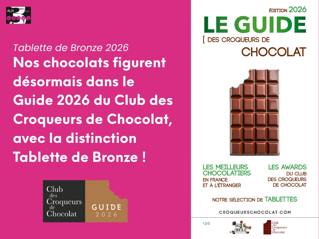 tablette de bronze du guide du club des croqueurs de chocolat 2026 - Nicolas Le maux Aux 3 petits choux